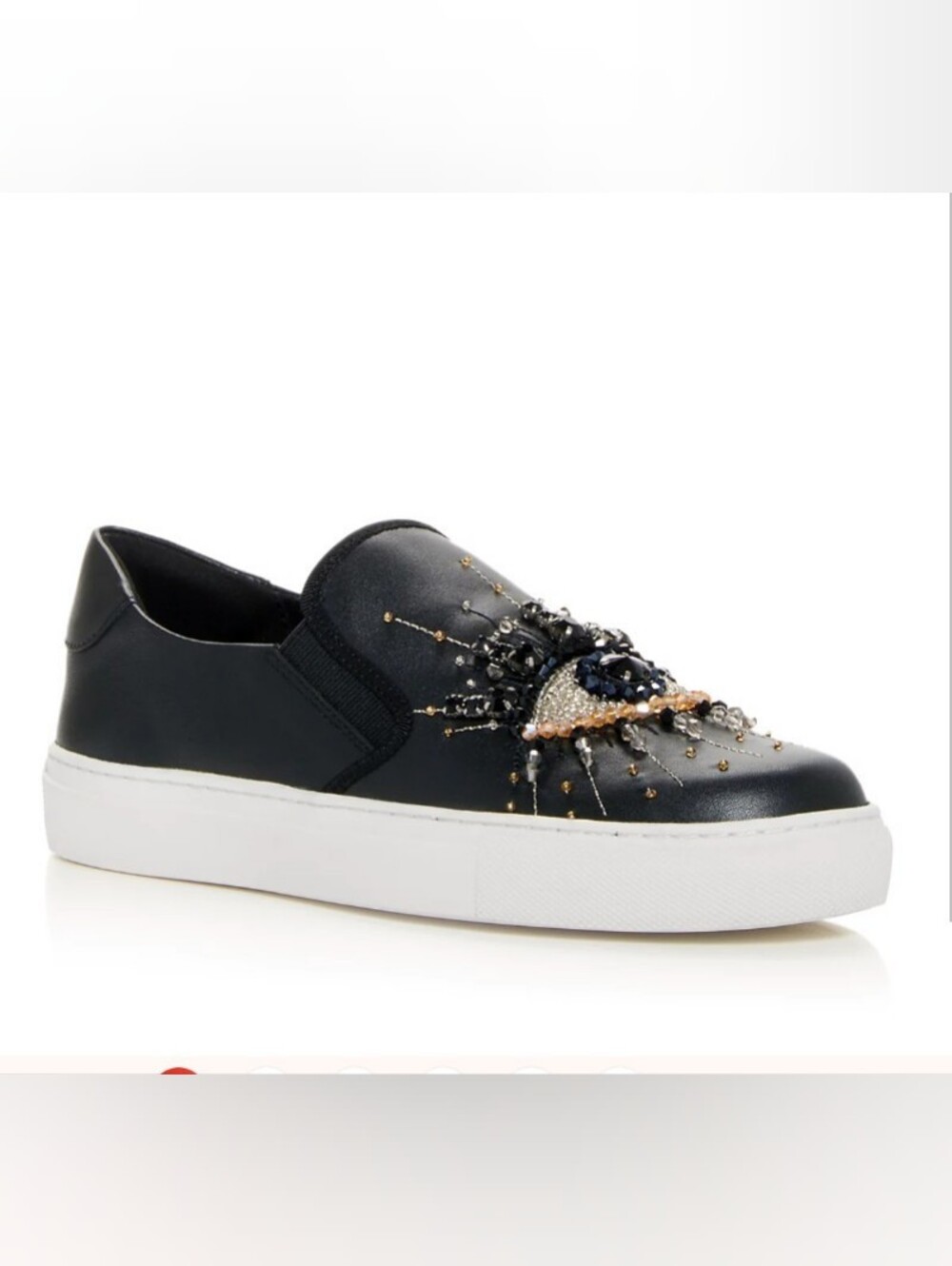 Kurt Geiger Leah Eye Slip-On Sneaker Black Leather with Crystal Embellishment